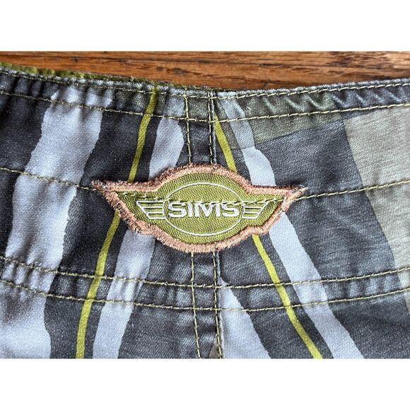 SIMS Green Gray Plaid Checked Swim Wear Board Shorts Trunks   Mens Size 32 - Picture 4 of 7
